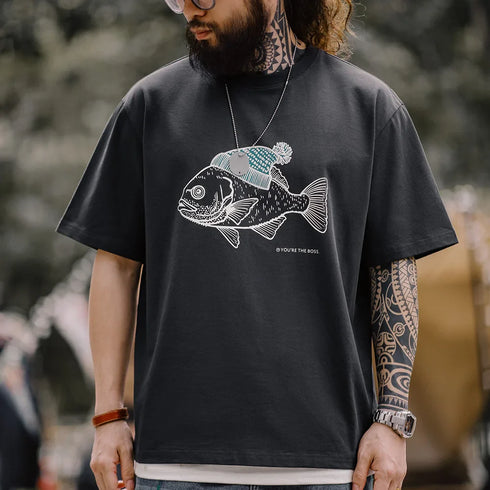 Men's vintage flocked animal print T-shirt with bold design and soft cotton fabric.